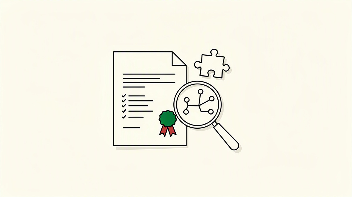 Plain quote with magnifying glass, branch diagram and puzzle piece as a symbol of risk.