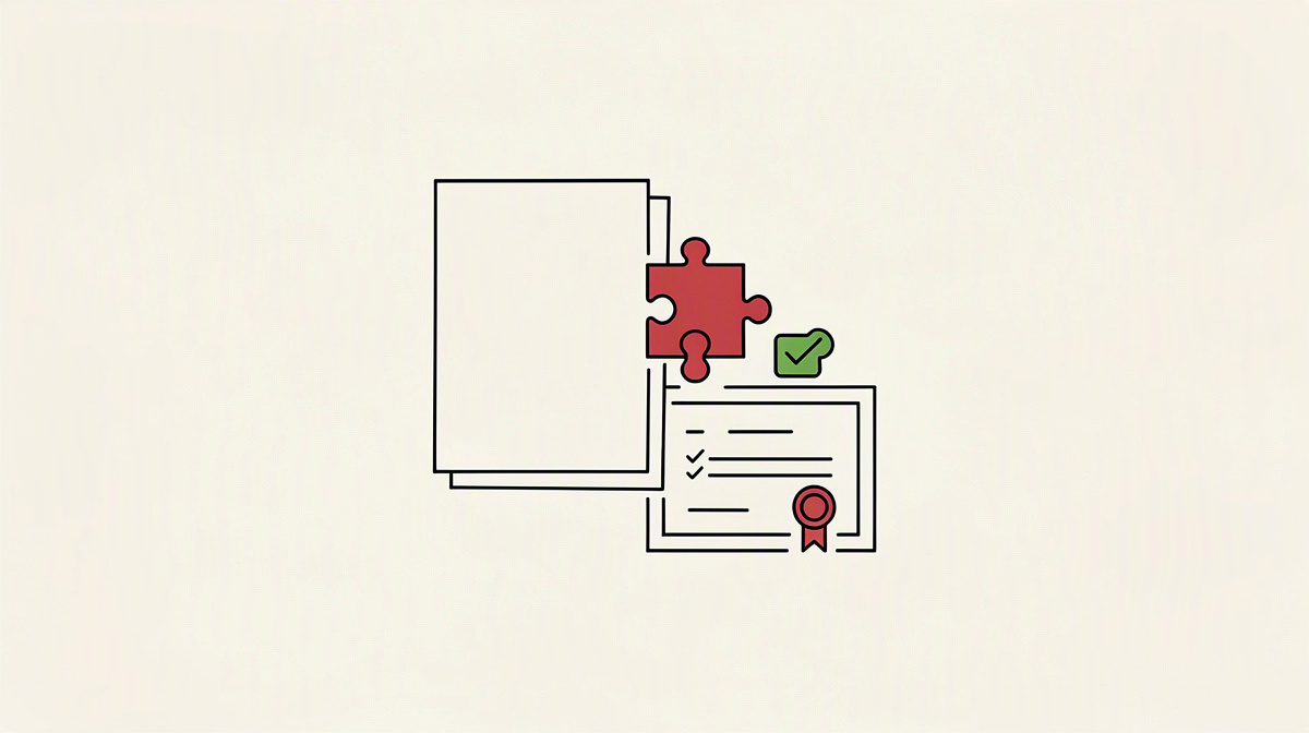 Blank reference in front of a not quite fitting puzzle piece on a light paper background.
