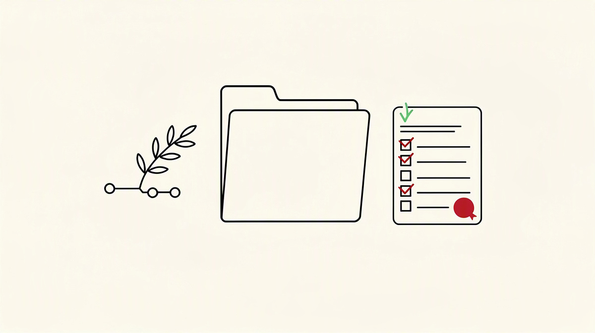 Empty folder, branching diagram and checklist as signs of responsibility in the repository.