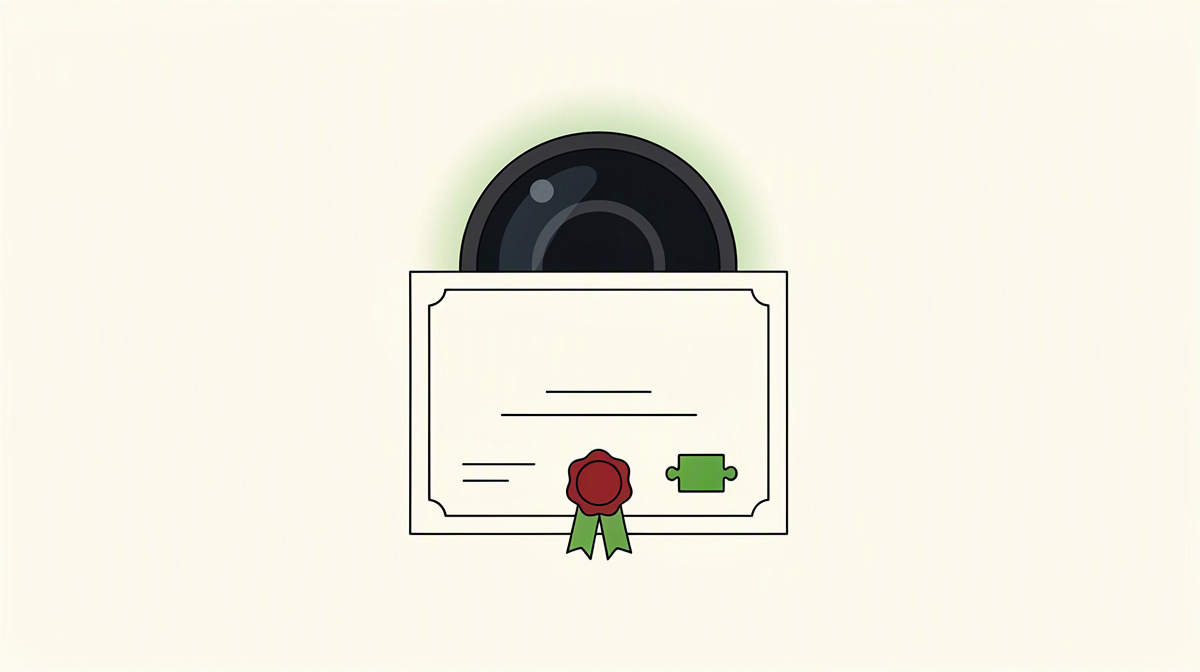 A sealed certificate in front of a dark pane as a symbol of a visible verdict rather than raw data.