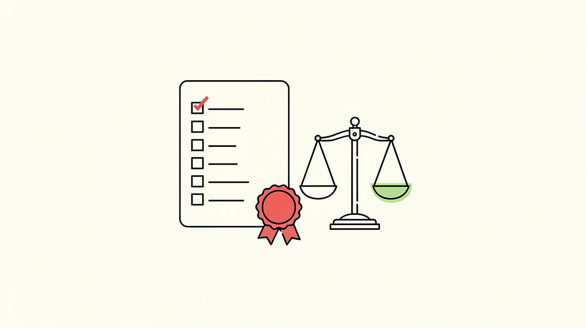 An empty checklist, seal and scales as a symbol of interpreting results